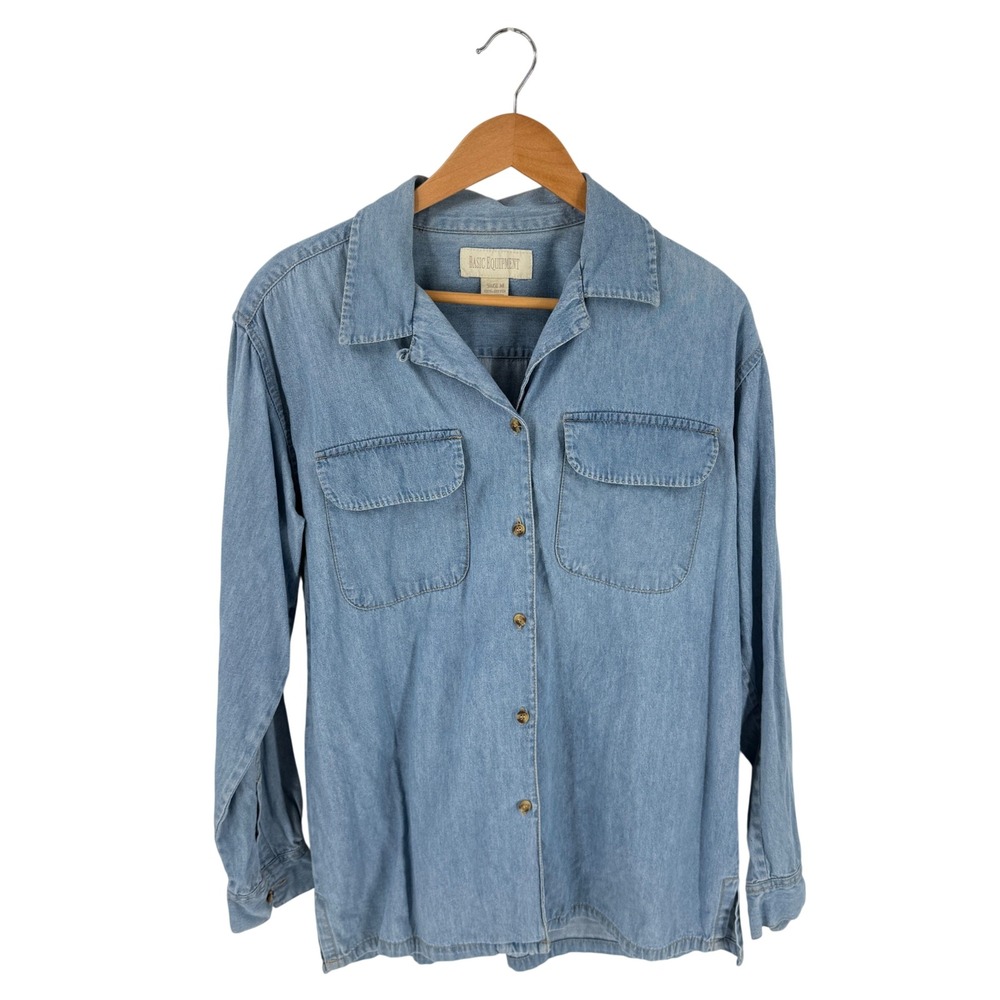 Vintage 90s Basic Equipment Denim Button Down Shirt Light Wash Medium Western